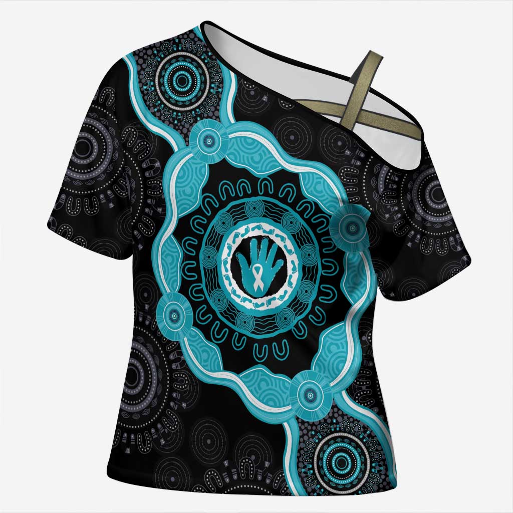 Australia Ovarian Cancer Awareness Cross Shoulder Shirt Brave Strong Teal Ribbon Aboriginal Art - Aussie Hoodie