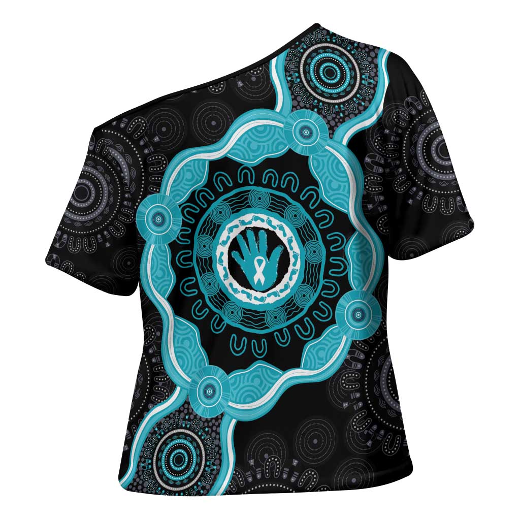 Australia Ovarian Cancer Awareness Cross Shoulder Shirt Brave Strong Teal Ribbon Aboriginal Art - Aussie Hoodie
