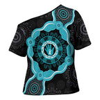 Australia Ovarian Cancer Awareness Cross Shoulder Shirt Brave Strong Teal Ribbon Aboriginal Art - Aussie Hoodie