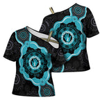 Australia Ovarian Cancer Awareness Cross Shoulder Shirt Brave Strong Teal Ribbon Aboriginal Art - Aussie Hoodie