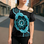 Australia Ovarian Cancer Awareness Cross Shoulder Shirt Brave Strong Teal Ribbon Aboriginal Art - Aussie Hoodie