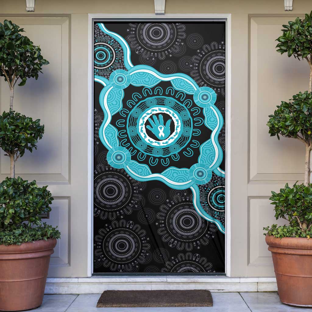 Australia Ovarian Cancer Awareness Door Cover Brave Strong Teal Ribbon Aboriginal Art - Aussie Hoodie
