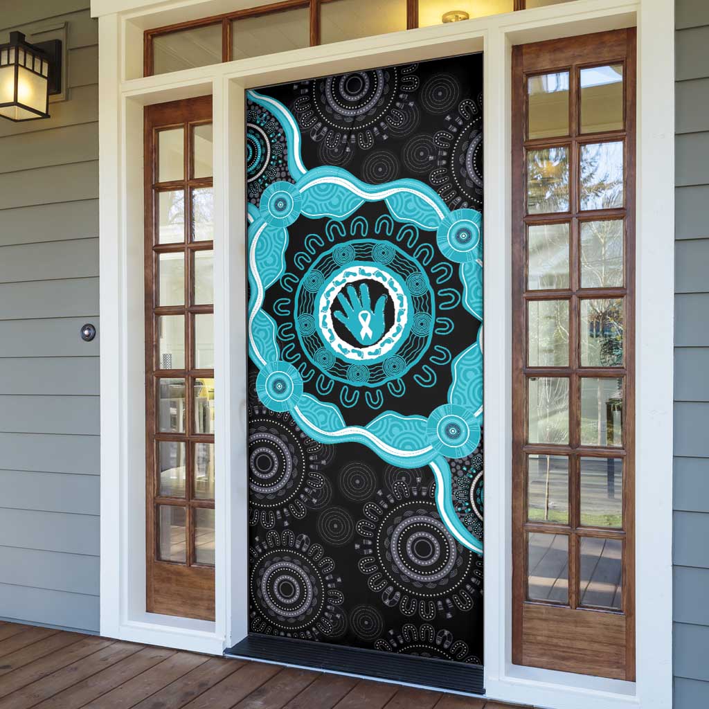 Australia Ovarian Cancer Awareness Door Cover Brave Strong Teal Ribbon Aboriginal Art - Aussie Hoodie