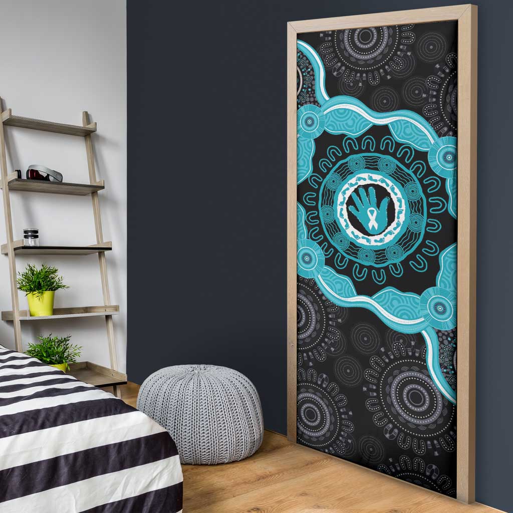 Australia Ovarian Cancer Awareness Door Cover Brave Strong Teal Ribbon Aboriginal Art - Aussie Hoodie