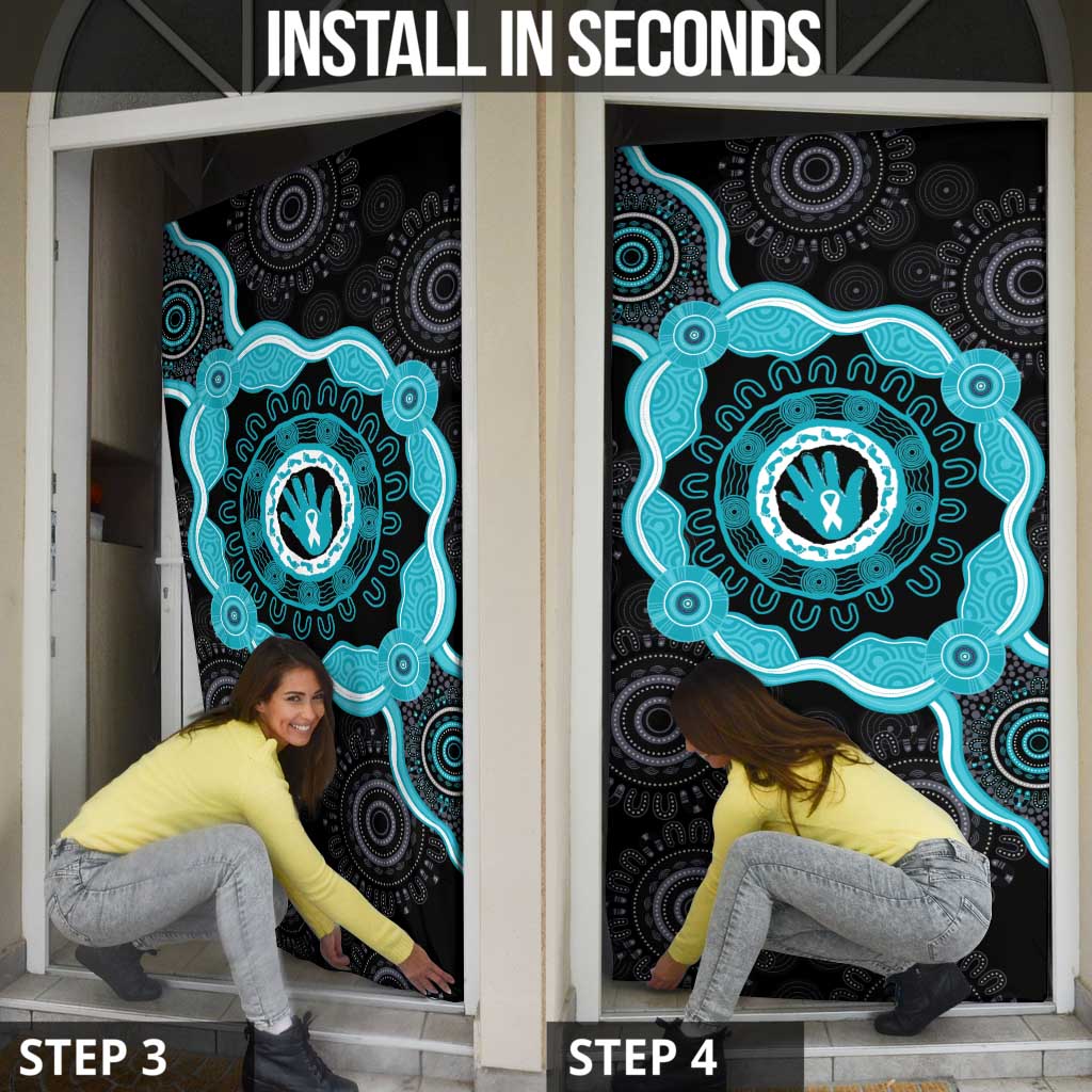 Australia Ovarian Cancer Awareness Door Cover Brave Strong Teal Ribbon Aboriginal Art - Aussie Hoodie