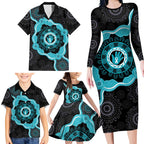 Australia Ovarian Cancer Awareness Family Matching Long Sleeve Bodycon Dress and Hawaiian Shirt Brave Strong Teal Ribbon Aboriginal Art - Aussie Hoodie