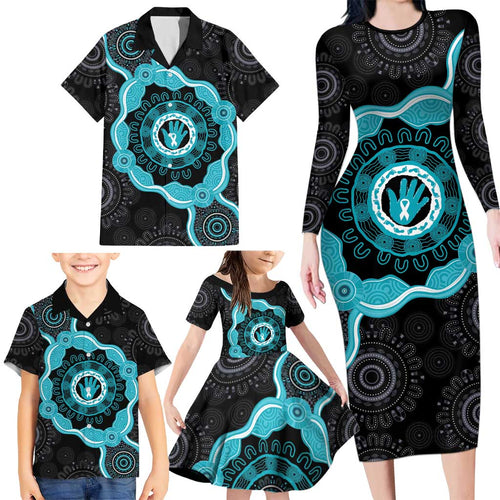 Australia Ovarian Cancer Awareness Family Matching Long Sleeve Bodycon Dress and Hawaiian Shirt Brave Strong Teal Ribbon Aboriginal Art - Aussie Hoodie