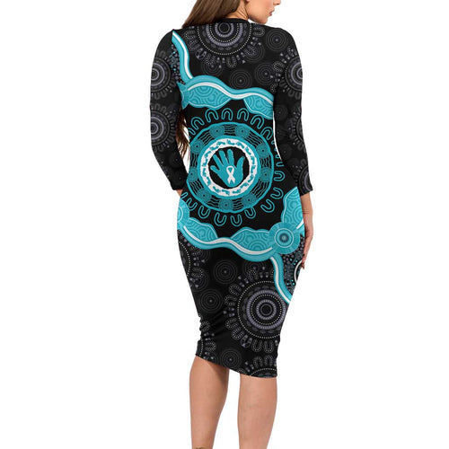 Australia Ovarian Cancer Awareness Family Matching Long Sleeve Bodycon Dress and Hawaiian Shirt Brave Strong Teal Ribbon Aboriginal Art - Aussie Hoodie