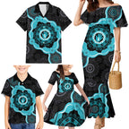 Australia Ovarian Cancer Awareness Family Matching Mermaid Dress and Hawaiian Shirt Brave Strong Teal Ribbon Aboriginal Art - Aussie Hoodie