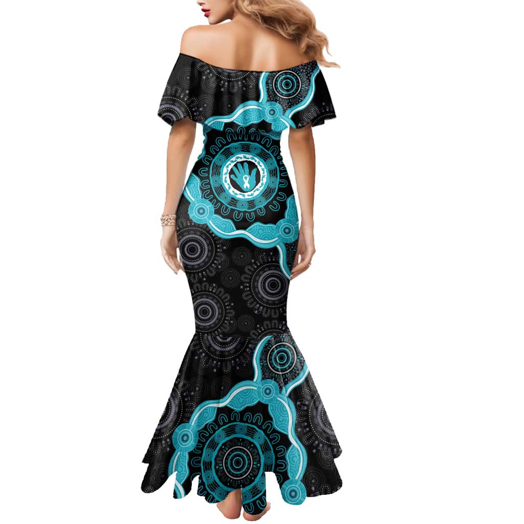 Australia Ovarian Cancer Awareness Family Matching Mermaid Dress and Hawaiian Shirt Brave Strong Teal Ribbon Aboriginal Art - Aussie Hoodie