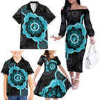 Australia Ovarian Cancer Awareness Family Matching Off The Shoulder Long Sleeve Dress and Hawaiian Shirt Brave Strong Teal Ribbon Aboriginal Art - Aussie Hoodie