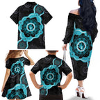 Australia Ovarian Cancer Awareness Family Matching Off The Shoulder Long Sleeve Dress and Hawaiian Shirt Brave Strong Teal Ribbon Aboriginal Art - Aussie Hoodie