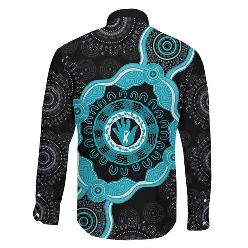 Australia Ovarian Cancer Awareness Family Matching Off The Shoulder Long Sleeve Dress and Hawaiian Shirt Brave Strong Teal Ribbon Aboriginal Art - Aussie Hoodie