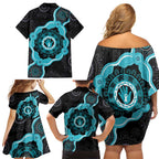Australia Ovarian Cancer Awareness Family Matching Off Shoulder Short Dress and Hawaiian Shirt Brave Strong Teal Ribbon Aboriginal Art - Aussie Hoodie