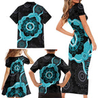 Australia Ovarian Cancer Awareness Family Matching Short Sleeve Bodycon Dress and Hawaiian Shirt Brave Strong Teal Ribbon Aboriginal Art - Aussie Hoodie