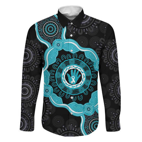 Australia Ovarian Cancer Awareness Family Matching Short Sleeve Bodycon Dress and Hawaiian Shirt Brave Strong Teal Ribbon Aboriginal Art - Aussie Hoodie