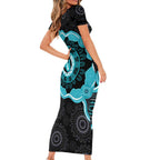 Australia Ovarian Cancer Awareness Family Matching Short Sleeve Bodycon Dress and Hawaiian Shirt Brave Strong Teal Ribbon Aboriginal Art - Aussie Hoodie