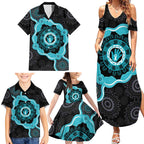 Australia Ovarian Cancer Awareness Family Matching Summer Maxi Dress and Hawaiian Shirt Brave Strong Teal Ribbon Aboriginal Art - Aussie Hoodie