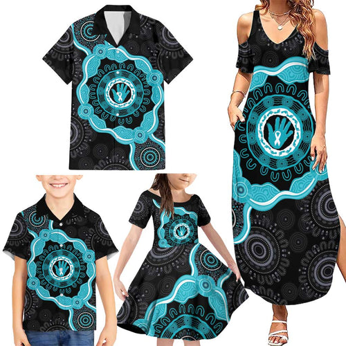 Australia Ovarian Cancer Awareness Family Matching Summer Maxi Dress and Hawaiian Shirt Brave Strong Teal Ribbon Aboriginal Art - Aussie Hoodie