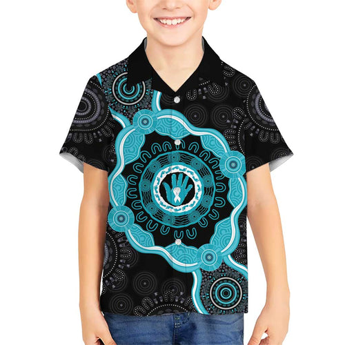 Australia Ovarian Cancer Awareness Family Matching Summer Maxi Dress and Hawaiian Shirt Brave Strong Teal Ribbon Aboriginal Art - Aussie Hoodie