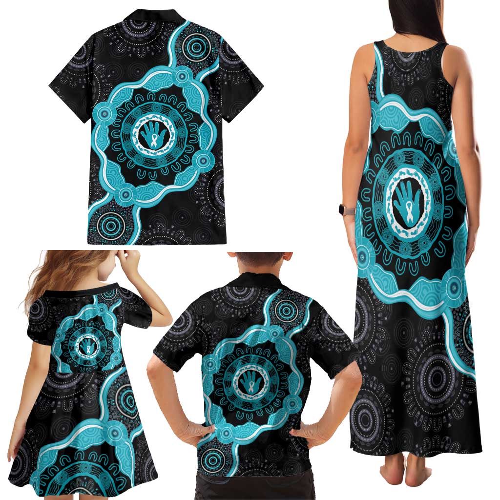 Australia Ovarian Cancer Awareness Family Matching Tank Maxi Dress and Hawaiian Shirt Brave Strong Teal Ribbon Aboriginal Art - Aussie Hoodie