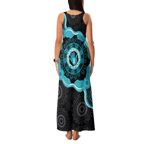 Australia Ovarian Cancer Awareness Family Matching Tank Maxi Dress and Hawaiian Shirt Brave Strong Teal Ribbon Aboriginal Art - Aussie Hoodie