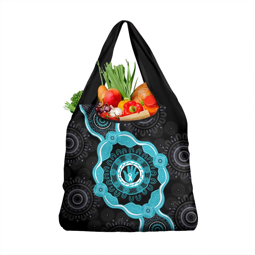 Australia Ovarian Cancer Awareness Grocery Bag Brave Strong Teal Ribbon Aboriginal Art - Aussie Hoodie