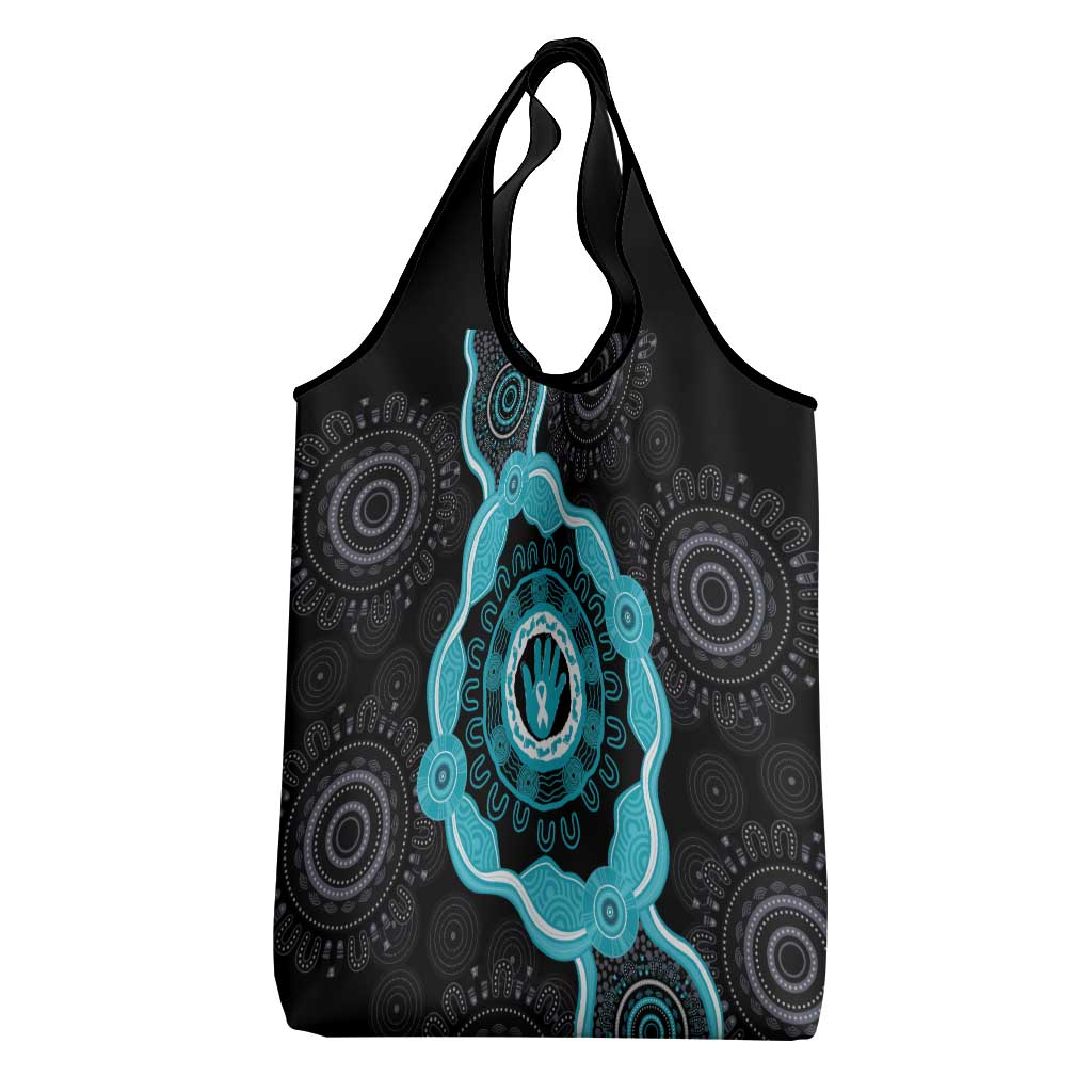 Australia Ovarian Cancer Awareness Grocery Bag Brave Strong Teal Ribbon Aboriginal Art - Aussie Hoodie