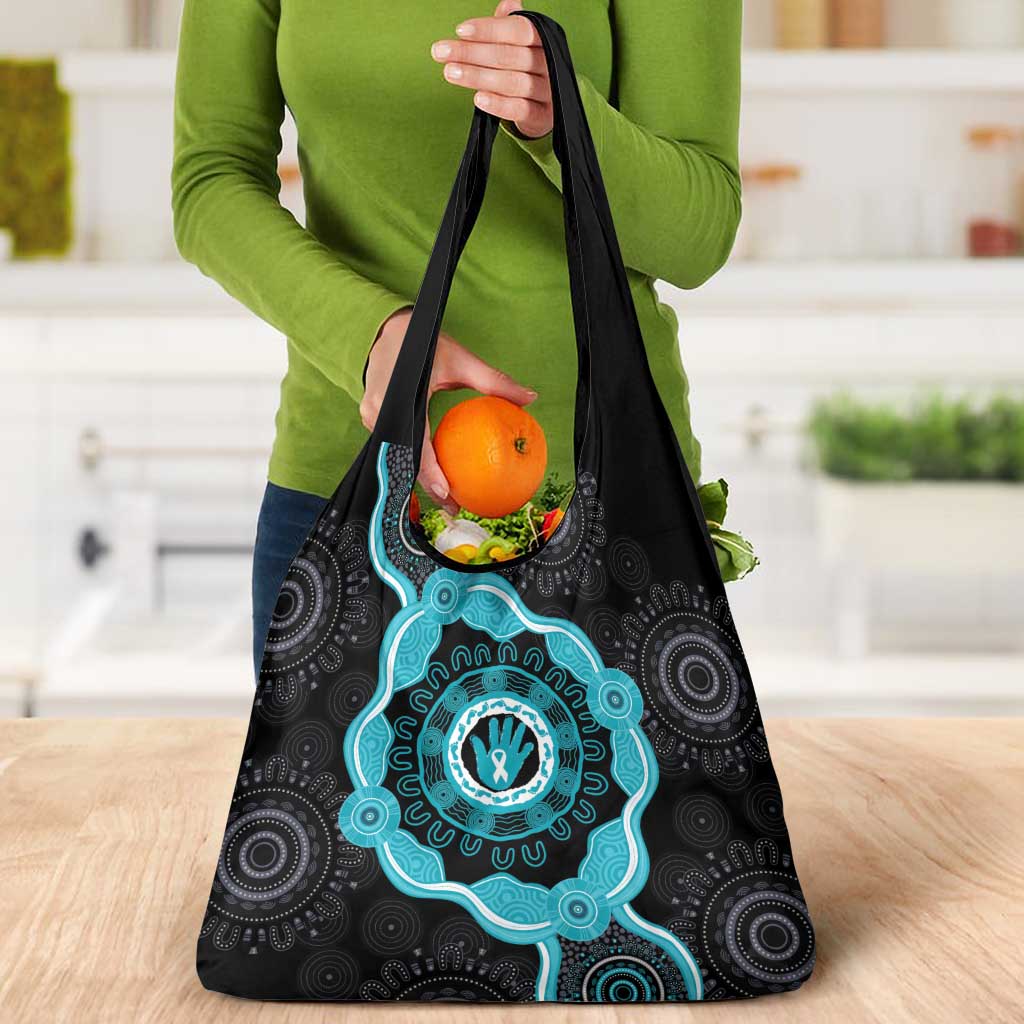 Australia Ovarian Cancer Awareness Grocery Bag Brave Strong Teal Ribbon Aboriginal Art - Aussie Hoodie