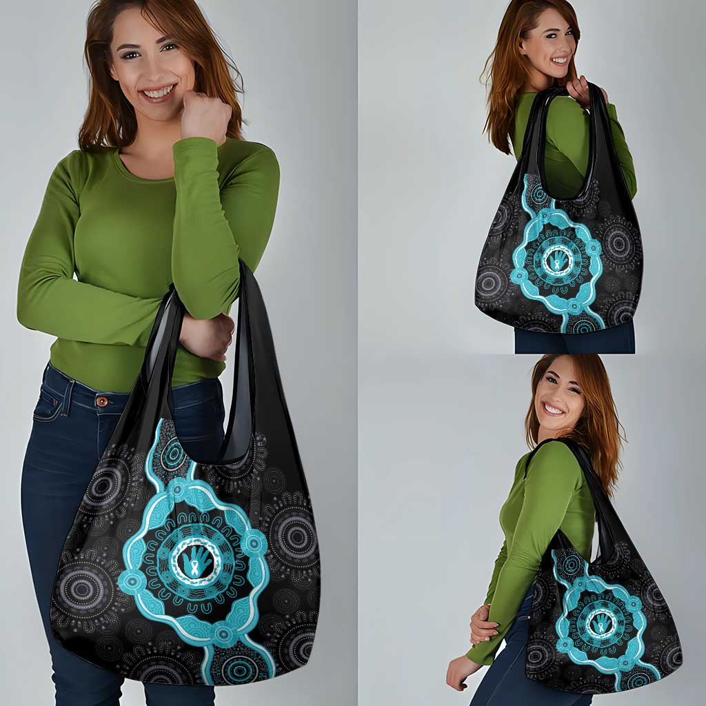 Australia Ovarian Cancer Awareness Grocery Bag Brave Strong Teal Ribbon Aboriginal Art - Aussie Hoodie
