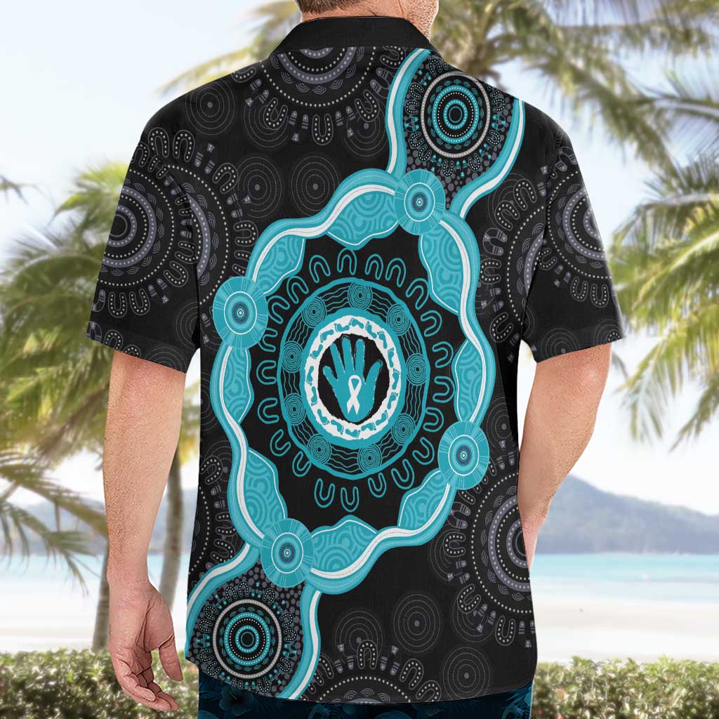 Australia Ovarian Cancer Awareness Hawaiian Shirt Brave Strong Teal Ribbon Aboriginal Art - Aussie Hoodie
