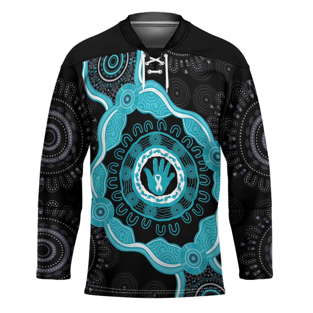 Australia Ovarian Cancer Awareness Hockey Jersey Brave Strong Teal Ribbon Aboriginal Art - Aussie Hoodie
