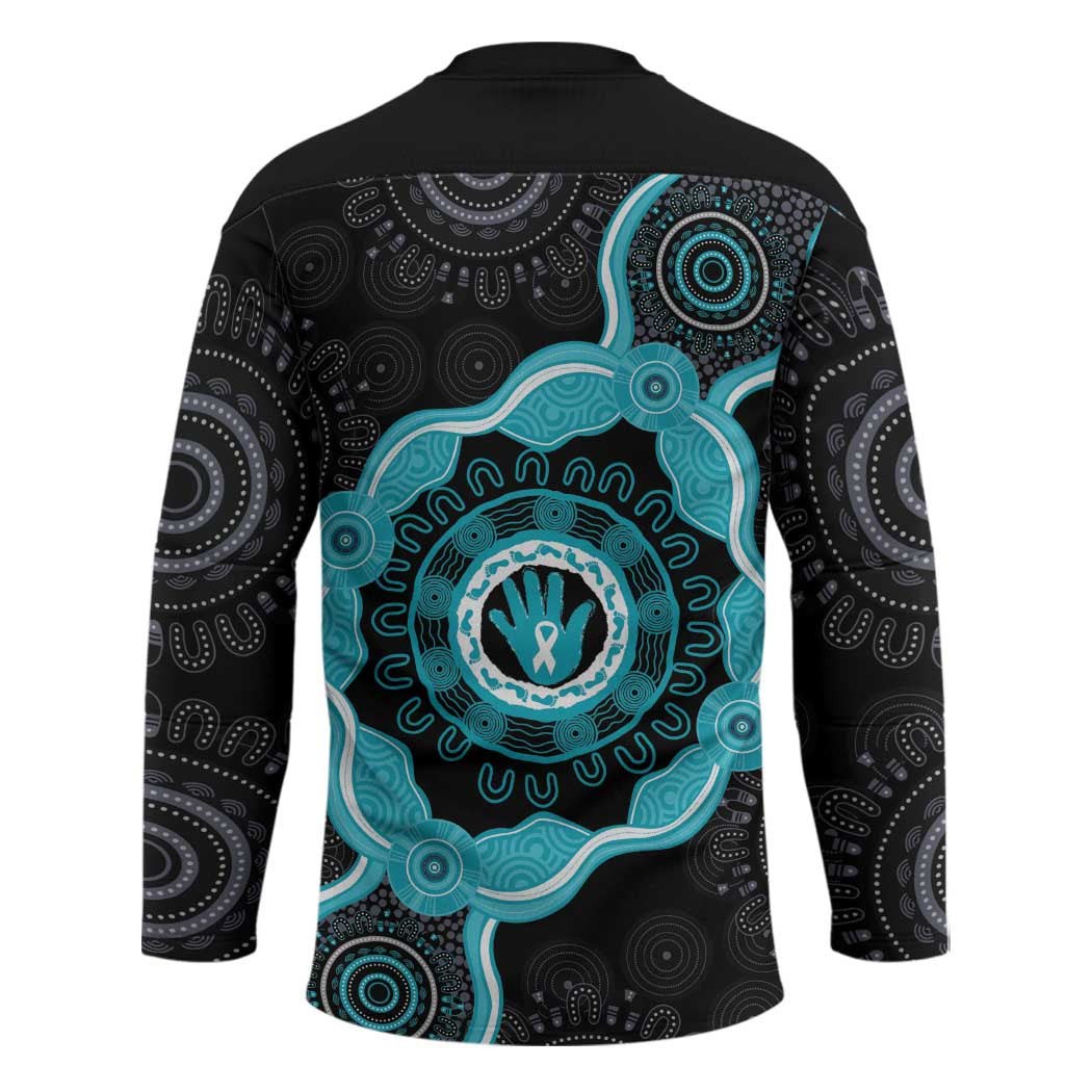 Australia Ovarian Cancer Awareness Hockey Jersey Brave Strong Teal Ribbon Aboriginal Art - Aussie Hoodie