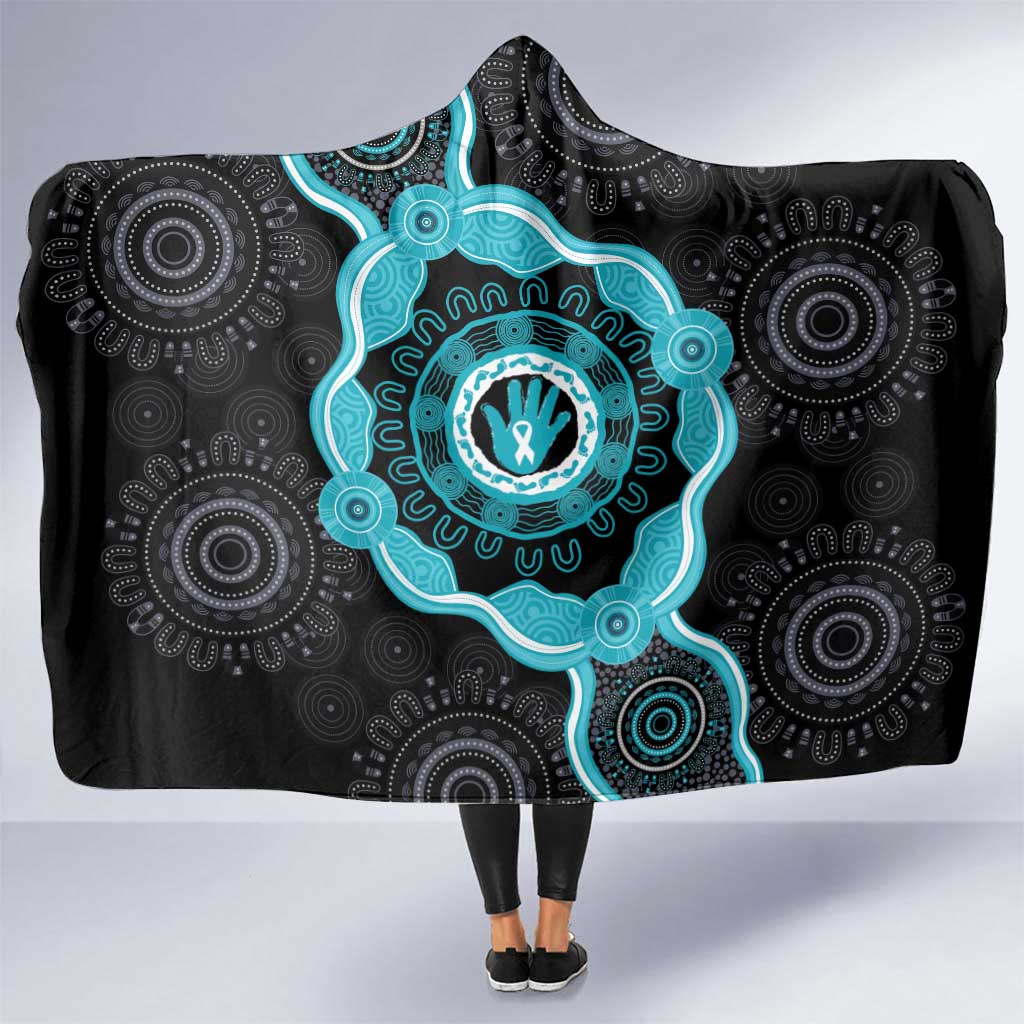 Australia Ovarian Cancer Awareness Hooded Blanket Brave Strong Teal Ribbon Aboriginal Art - Aussie Hoodie