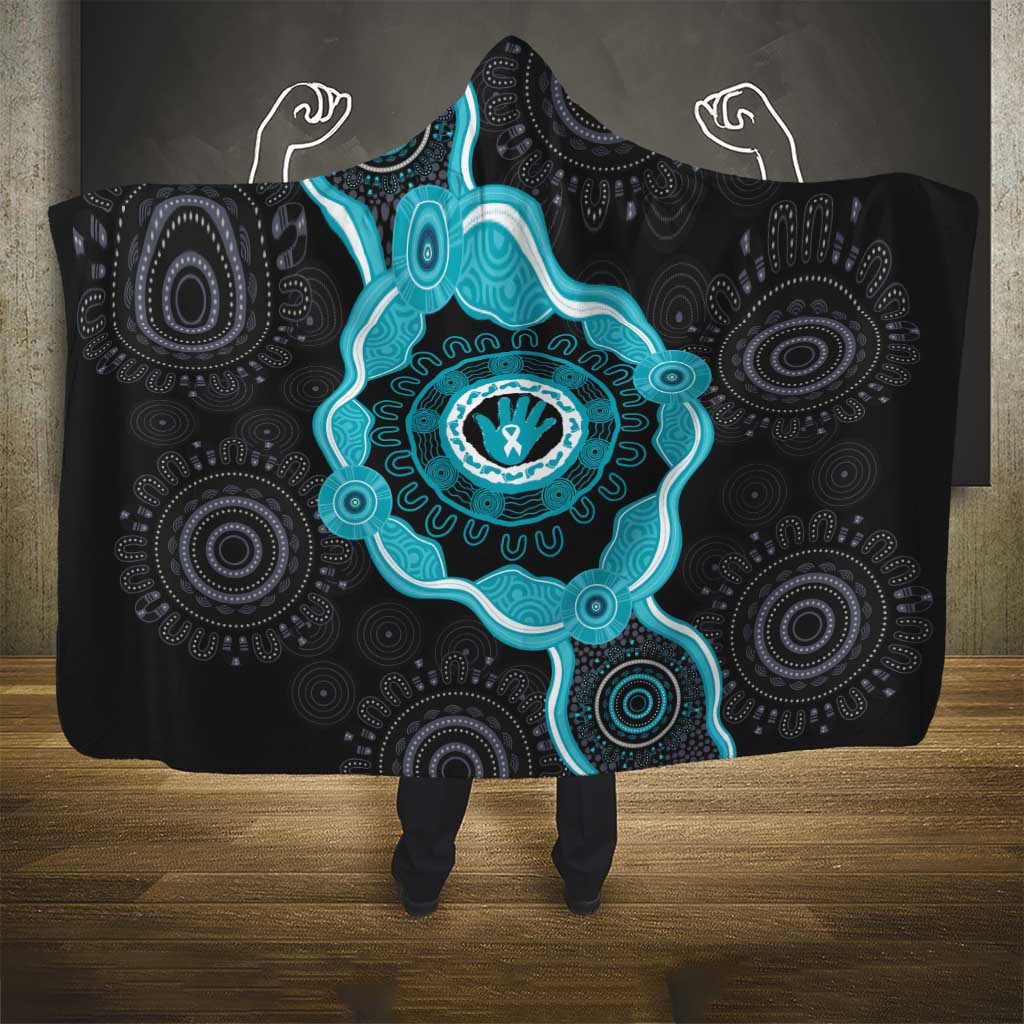 Australia Ovarian Cancer Awareness Hooded Blanket Brave Strong Teal Ribbon Aboriginal Art - Aussie Hoodie