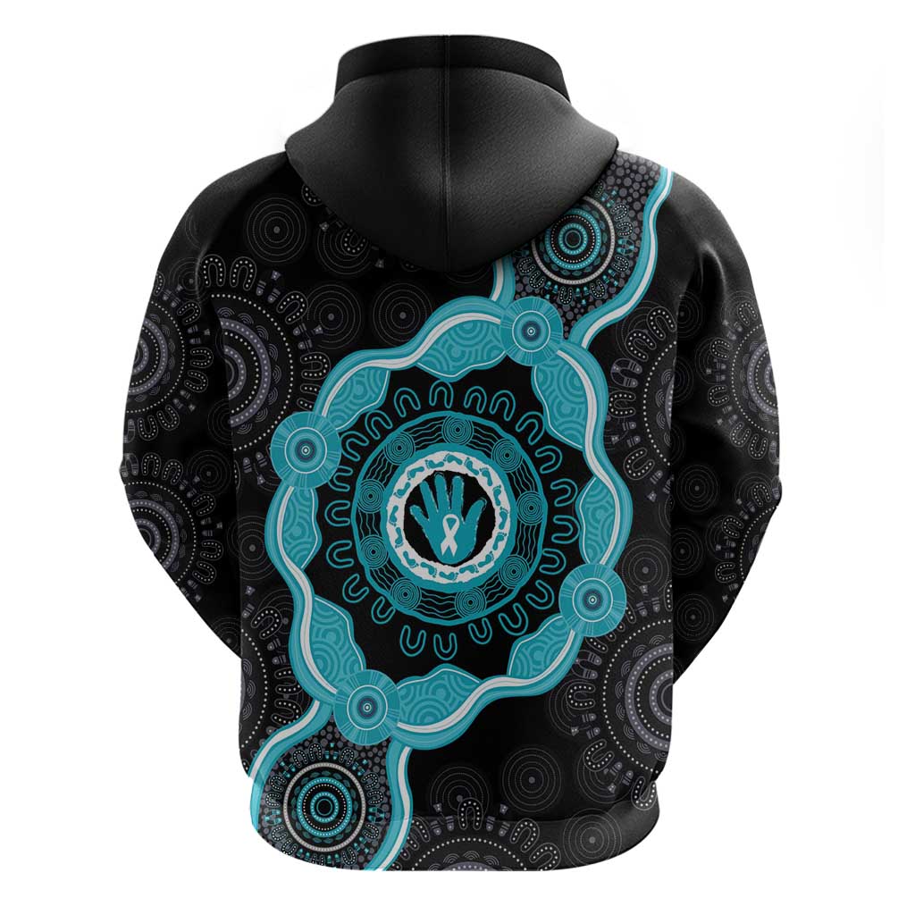 Australia Ovarian Cancer Awareness Hoodie Brave Strong Teal Ribbon Aboriginal Art - Aussie Hoodie