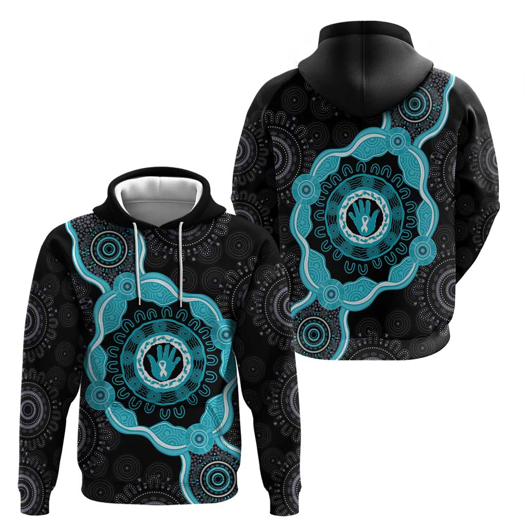 Australia Ovarian Cancer Awareness Hoodie Brave Strong Teal Ribbon Aboriginal Art - Aussie Hoodie