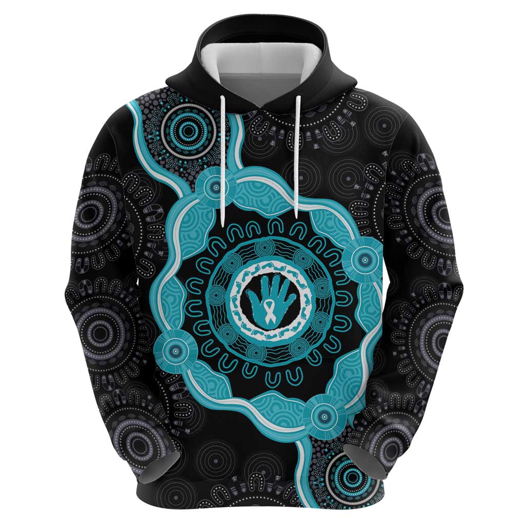Australia Ovarian Cancer Awareness Hoodie Brave Strong Teal Ribbon Aboriginal Art - Aussie Hoodie