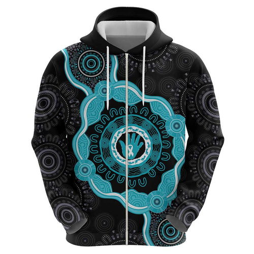 Australia Ovarian Cancer Awareness Hoodie Brave Strong Teal Ribbon Aboriginal Art - Aussie Hoodie