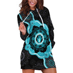 Australia Ovarian Cancer Awareness Hoodie Dress Brave Strong Teal Ribbon Aboriginal Art - Aussie Hoodie