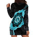 Australia Ovarian Cancer Awareness Hoodie Dress Brave Strong Teal Ribbon Aboriginal Art - Aussie Hoodie