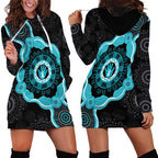 Australia Ovarian Cancer Awareness Hoodie Dress Brave Strong Teal Ribbon Aboriginal Art - Aussie Hoodie
