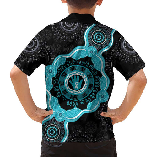 Australia Ovarian Cancer Awareness Kid Hawaiian Shirt Brave Strong Teal Ribbon Aboriginal Art - Aussie Hoodie