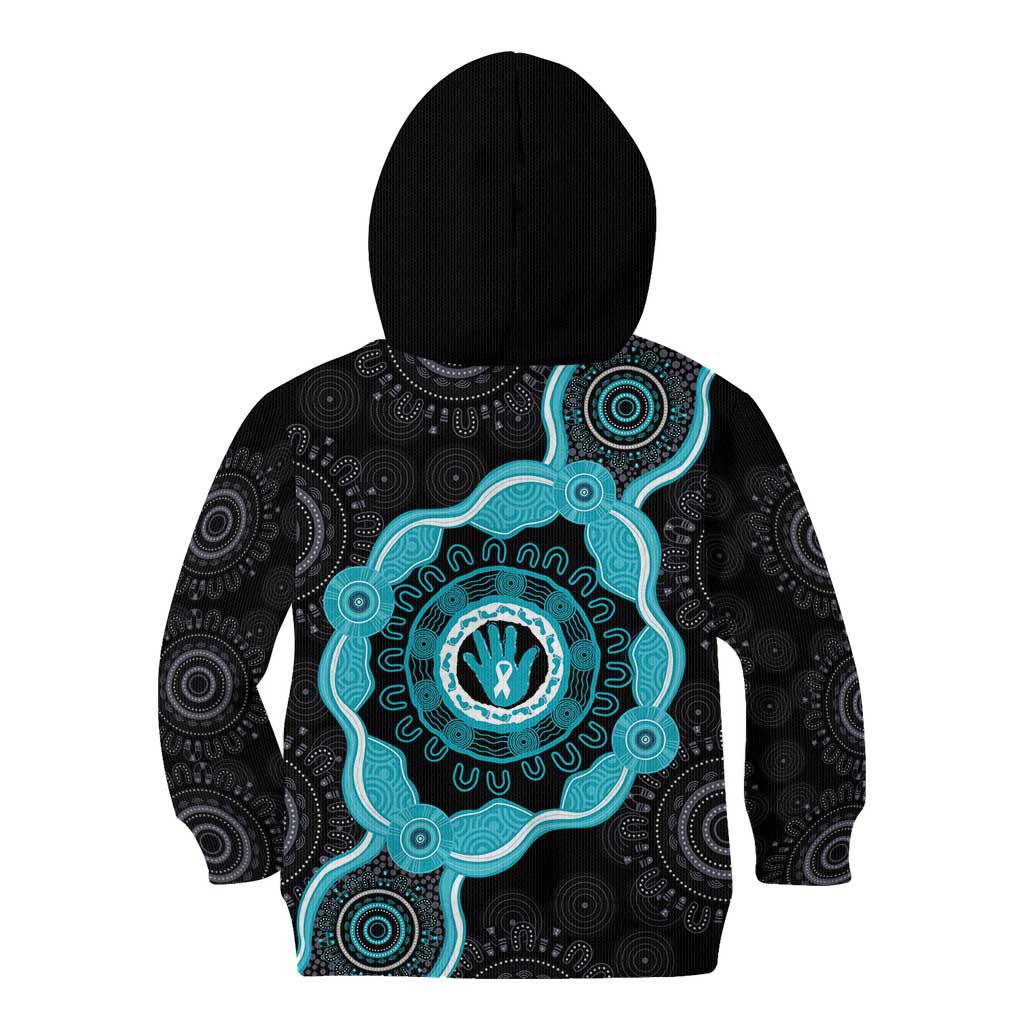 Australia Ovarian Cancer Awareness Kid Hoodie Brave Strong Teal Ribbon Aboriginal Art - Aussie Hoodie