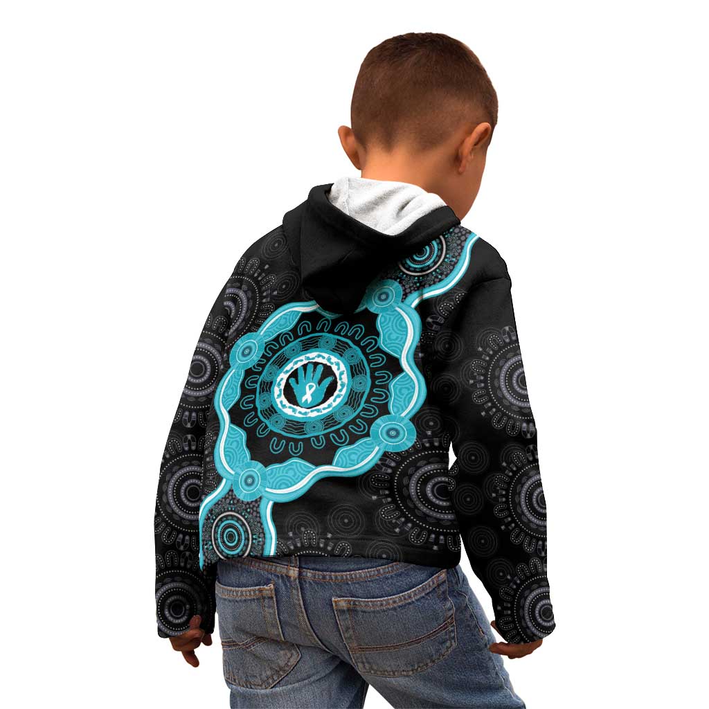 Australia Ovarian Cancer Awareness Kid Hoodie Brave Strong Teal Ribbon Aboriginal Art - Aussie Hoodie