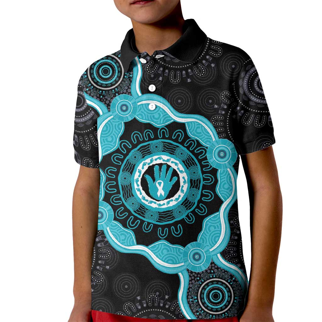 Australia Ovarian Cancer Awareness Kid Polo Shirt Brave Strong Teal Ribbon Aboriginal Art - Aussie Hoodie