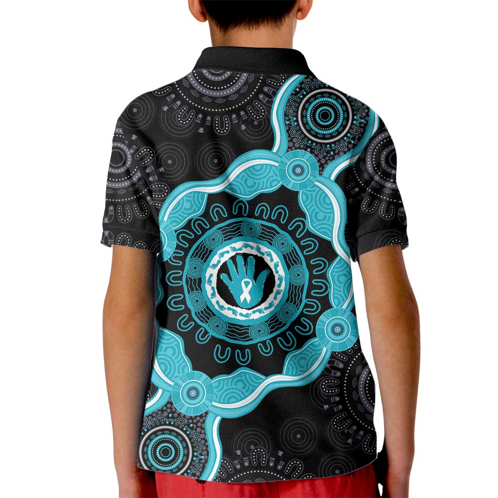 Australia Ovarian Cancer Awareness Kid Polo Shirt Brave Strong Teal Ribbon Aboriginal Art - Aussie Hoodie