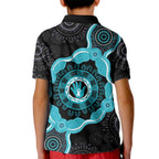 Australia Ovarian Cancer Awareness Kid Polo Shirt Brave Strong Teal Ribbon Aboriginal Art - Aussie Hoodie