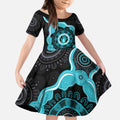 Australia Ovarian Cancer Awareness Kid Short Sleeve Dress Brave Strong Teal Ribbon Aboriginal Art - Aussie Hoodie
