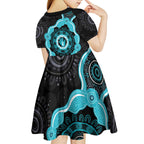 Australia Ovarian Cancer Awareness Kid Short Sleeve Dress Brave Strong Teal Ribbon Aboriginal Art - Aussie Hoodie